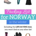 The ultimate Norway winter packing list. Visiting Norway in winter? This guide covers everything you need for your winter vacation to Norway. From Norwegian winter jackets to norway winter boots, this packing list has all the Norway clothing you need to pack before your trip. #NorwayWinter #Packinglist #Winterpackinglist #visitnorway #norway
